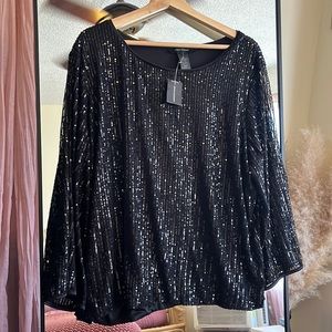 Ashley Stewart Black Sequin Blouse Size 22/24